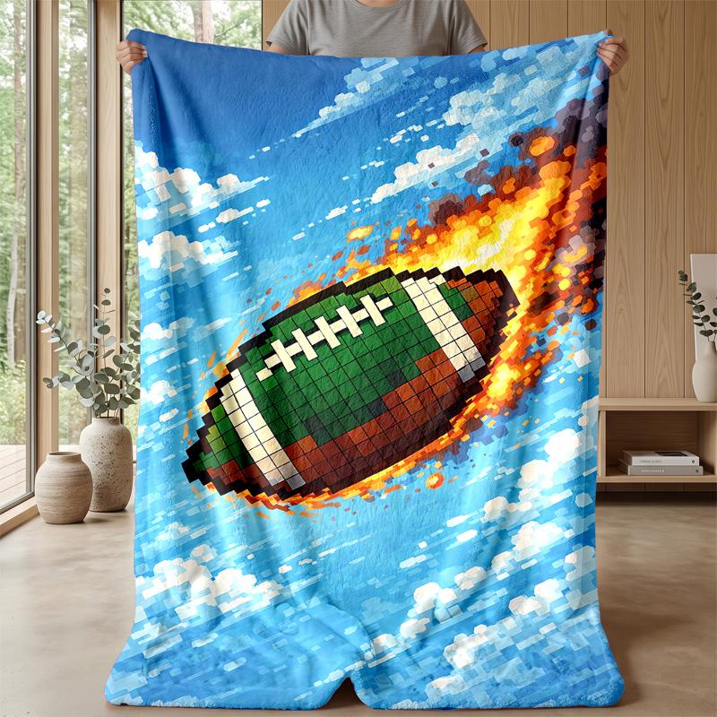 Flaming Football Theme blanket Lightweight Warm Flannel Blanket Decorative Throw Blanket for Home Decoration