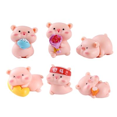 6Pieces Pink Pig Dolls Cartoon Animal Miniature Figurines for Car Rear View Mirror and Home Office Desktop Shelf Decors