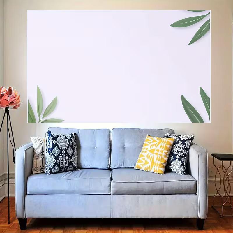 

2D Minimalist Green Leaves Border Tapestry Light Purple Wall Hanging 47.2x31.5inch/120*80cm