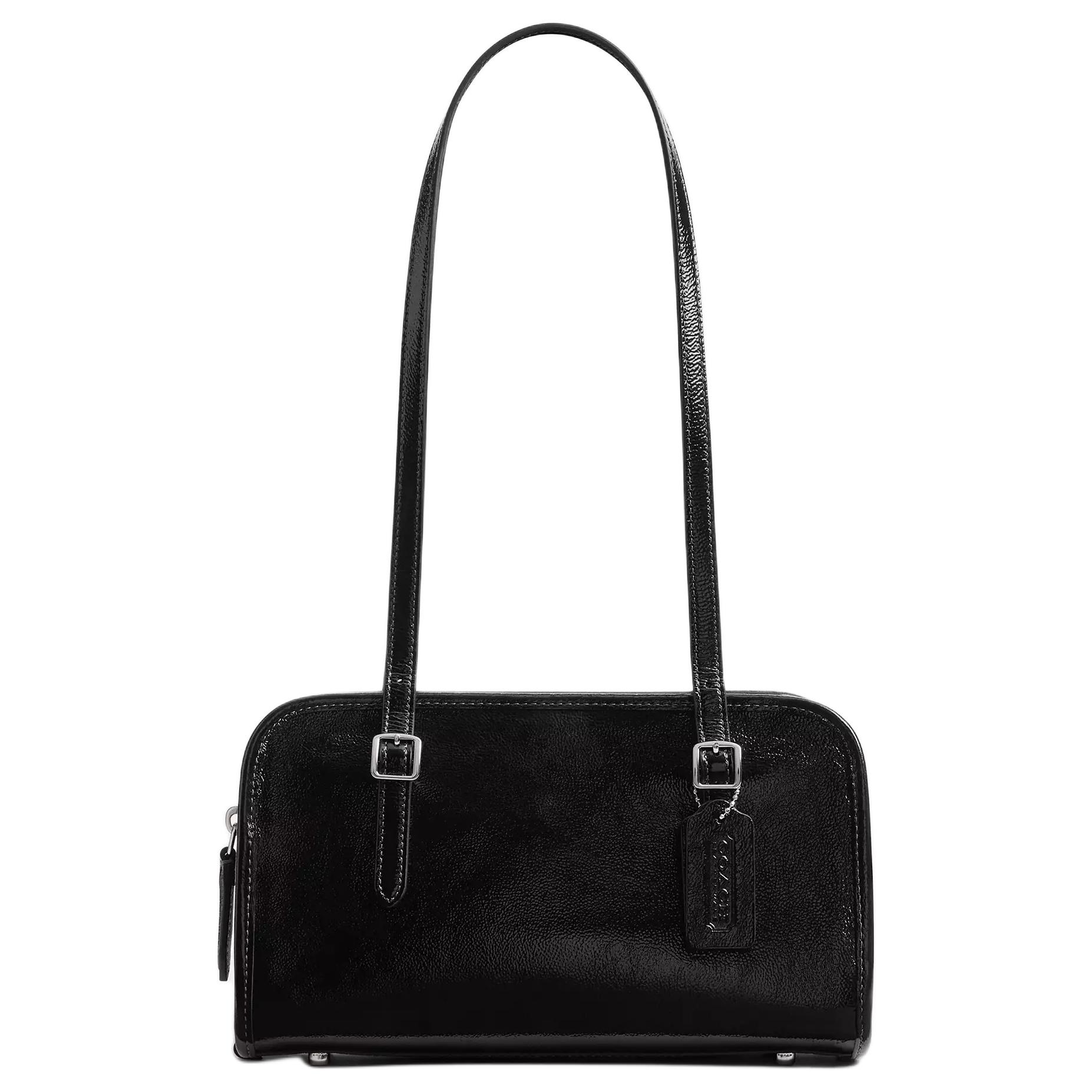 

Coach Swing Zip Logo Charm Wrinkled Patent Leather Shoulder Bag Medium Women shoulder bag Black CAO34-LHBLK Gift Box Set (Basic Set+Yellow Box)