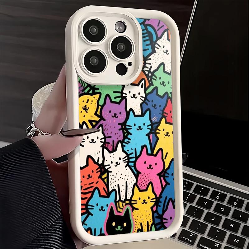 Phone Case for iPhone 17 Air 16E 15 16 Pro Max Cartoon Cute Cats Theme Cover 14 Plus 13 12 Mini Soft Shell Silicone Fundas