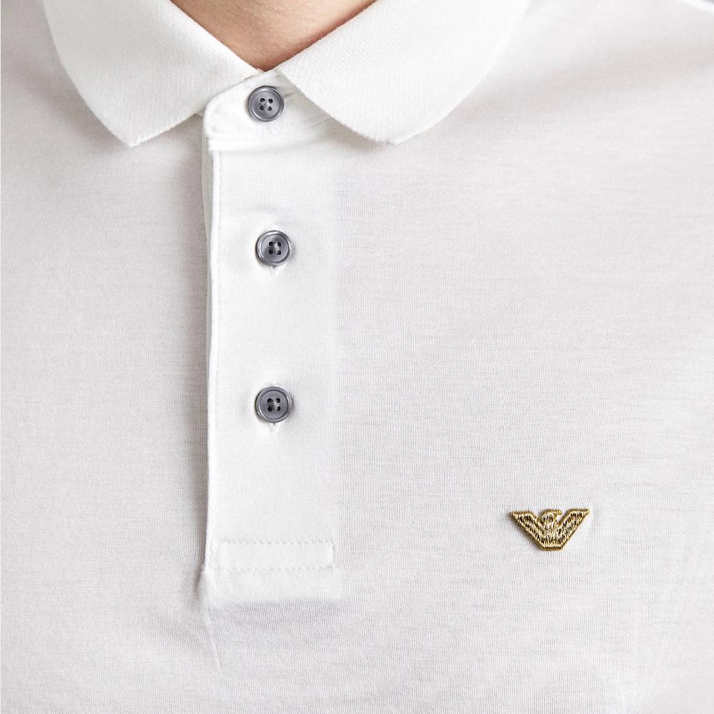 Emporio Armani Solid Color Embroidered Polo Shirt Men Tops White EM001704AF10017M0131