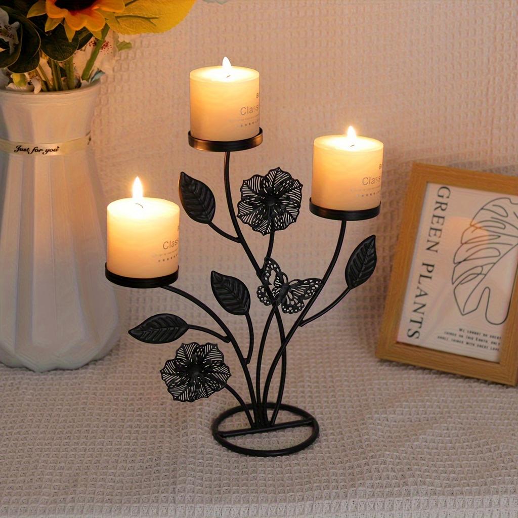 1pc Metal Creative Candle Holder Decoration, Golden (Black) Plant Candle Holder, Table Top Decoration Candle Holder, for Home
