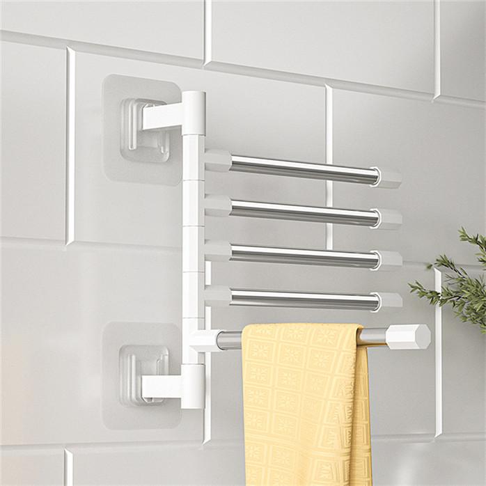 Rotatable Towel Rack Wall Mounted Bathroom Towel Holder with Shelf Multi Function Hanging Bar for Kitchen Towel Paper