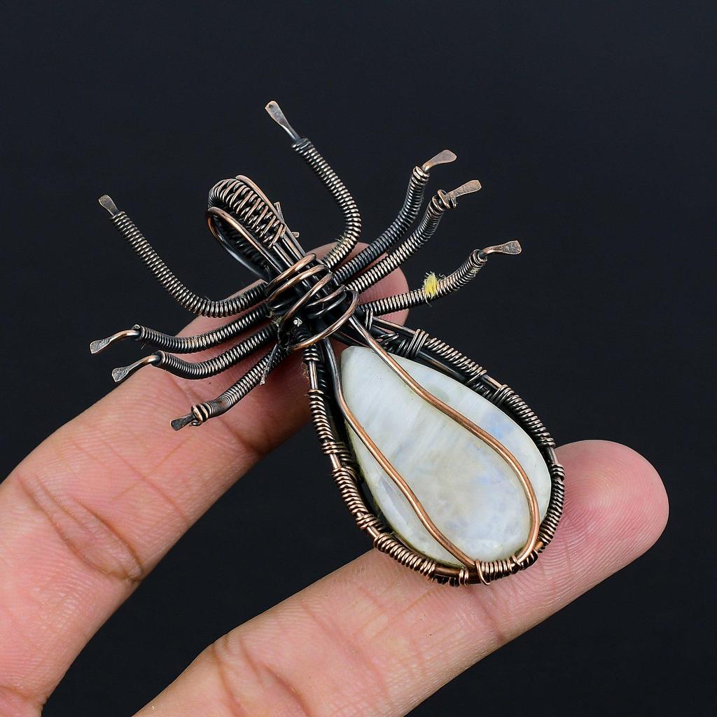 Rainbow Moonstone Pendant Gemstone Jewelry, 999 Copper Wire Wrapped Pendant, Handmade Beautiful Jewelry Pendant