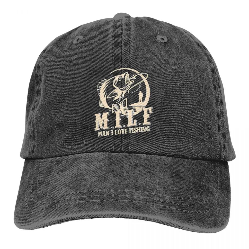 Fashion MILF Man I Love Fishing Baseball Cap Unisex Style Distressed Cotton Sun Cap Fisherman Travel Gift Hats Cap