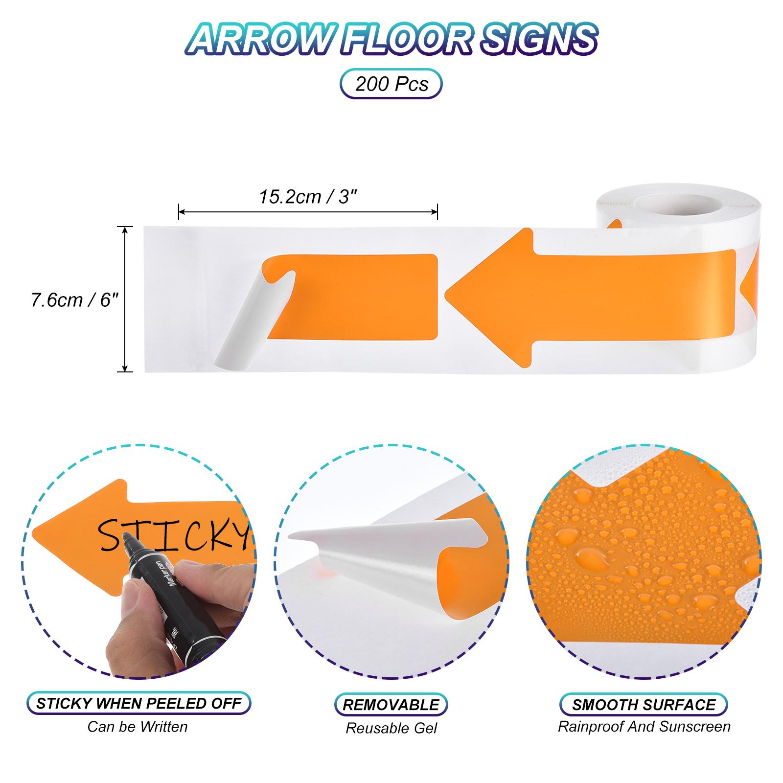 

200 шт. Клейкие наклейки-стрелки, 3 x6 Лента-наклейка для пола со стрелками, Большая клейкая напольная наклейка-маркер со стрелкой для класса, склада 3x6 INCH оранжевый
