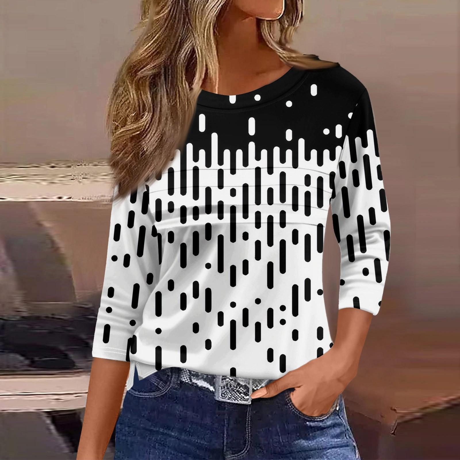 

Женская мода повседневный свободный топ с рукавом 3/4 в полоску с круглым вырезом XL