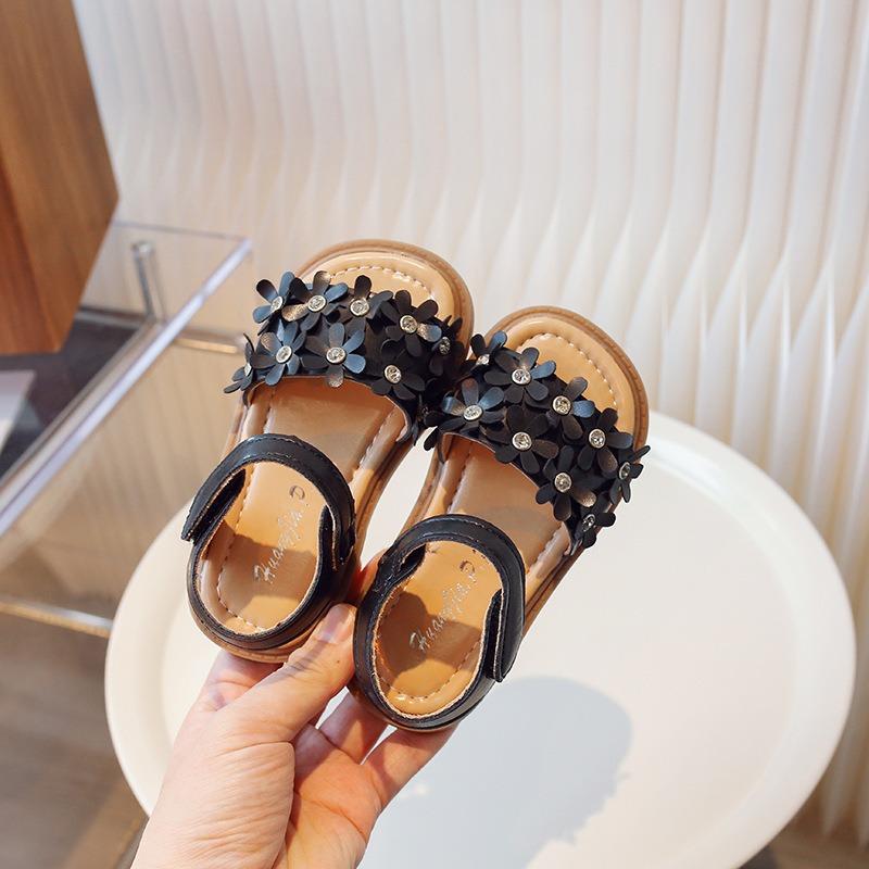 Summer girls' flower sandals, Korean style fashionable princess design, baby sandals with anti-slip soft sole, children's sandals.