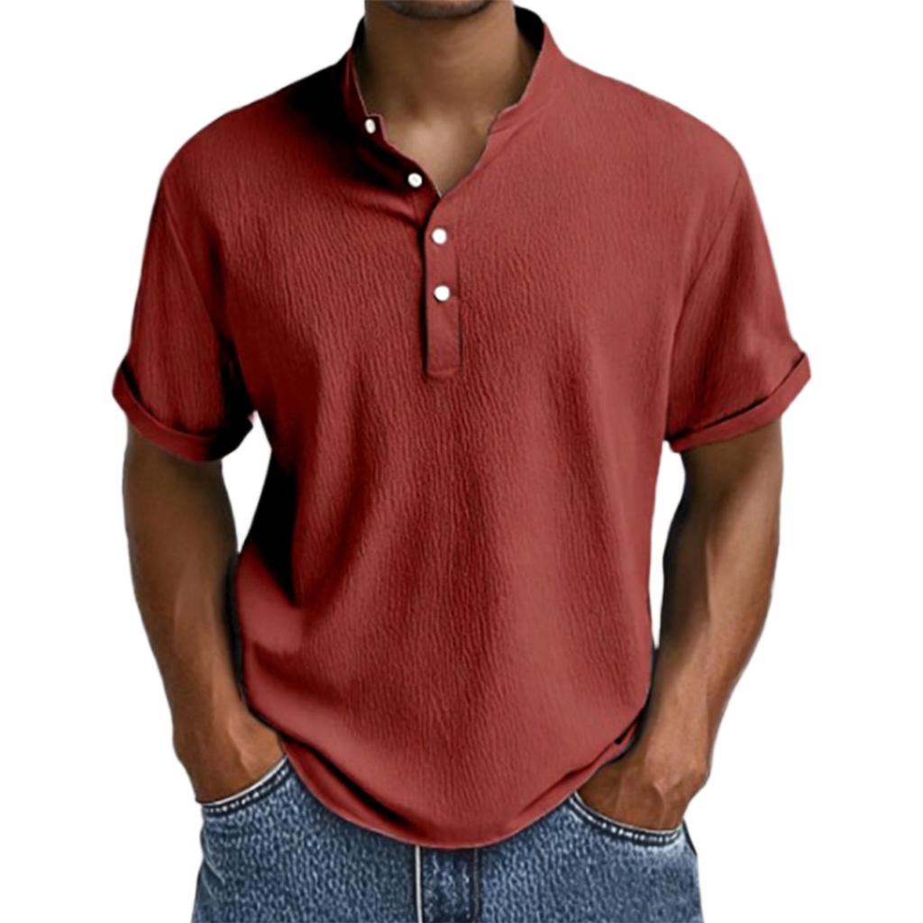 Men's Shirt Short Sleeve Stand Collar Summer Casual Beach Hippie T-Shirts