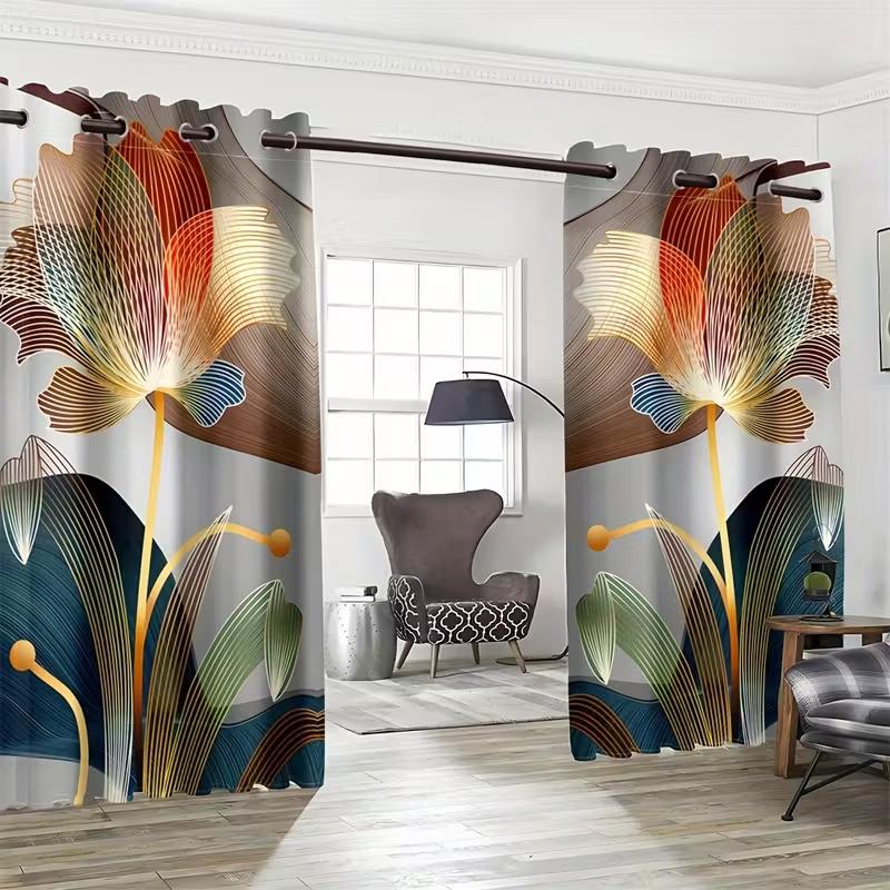 2 Pcs Golden line butterfly print curtains,suitable for bedroom,living room kitchen decoration,home decoration,window decoration