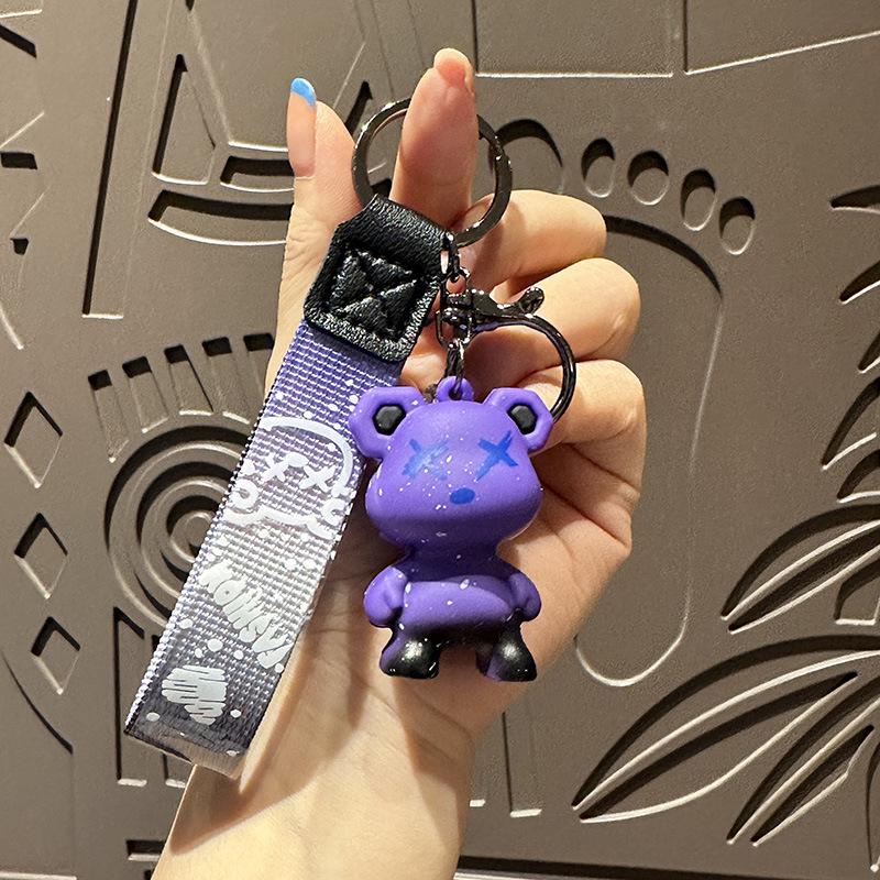 Colorful Gradient Starry Sky Bear Soft Rubber Keychain - Trendy, Fashionable, Personalized Pendant for Bags and Cars.