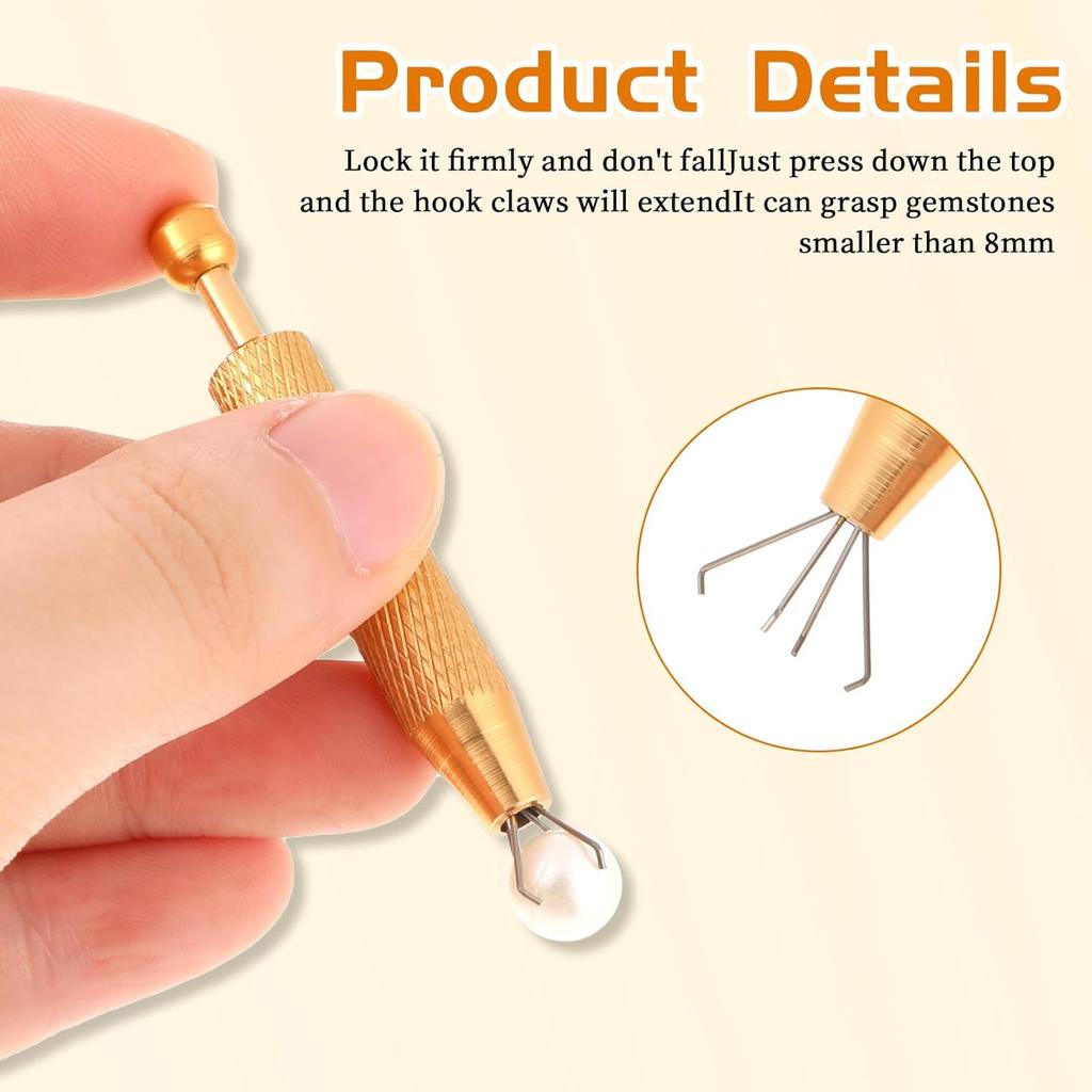 Giantree 4-Piece Set of Perforated Ball Grabbing Tools, Mini Grabbing Pen, Perforation Auxiliary Pen, Stainless Steel Jewelry Picking Tool, Gem