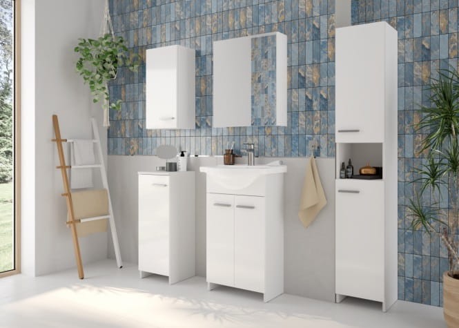 Marlena narrow free-standing bathroom cabinet 79x30 cm, white gloss