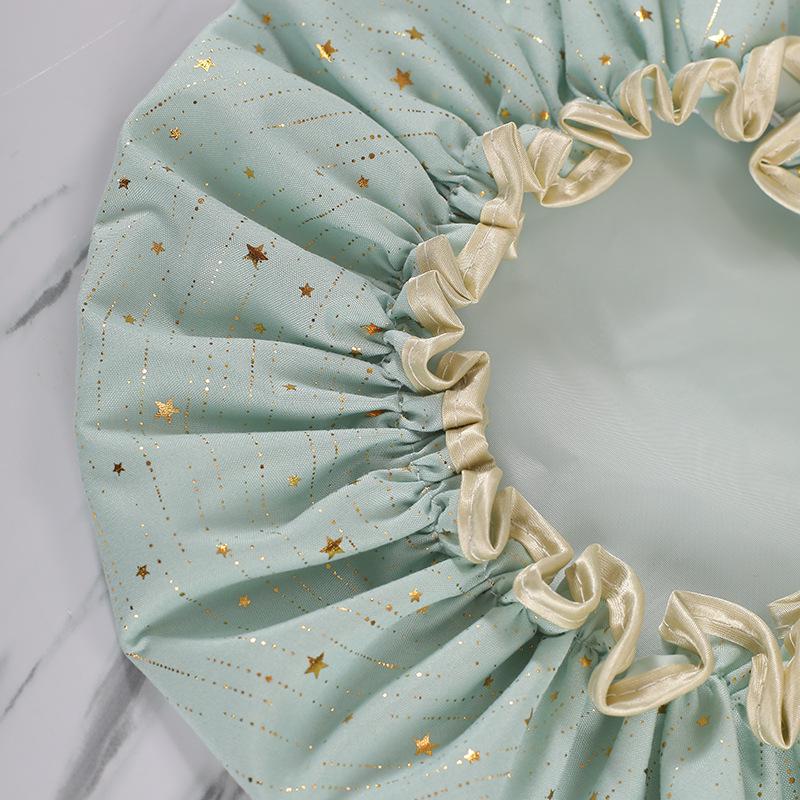 Women's Dual-Layer Waterproof Thickened Foldable Bath Cap - High-Elastic, Adult Size, Quick-Drying