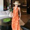 High-end Printing Neck-hanging Thin Dress High-end Design Lazy Women's Summer Vacation Dress Beach Dress