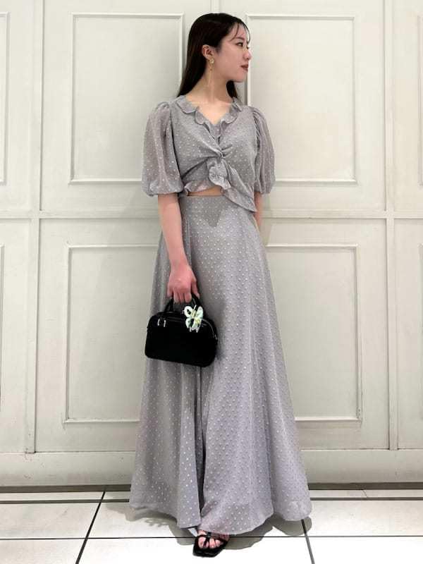 Snidel Jacquard Puff Cropped Blouse SWFB252007 GRY Women's