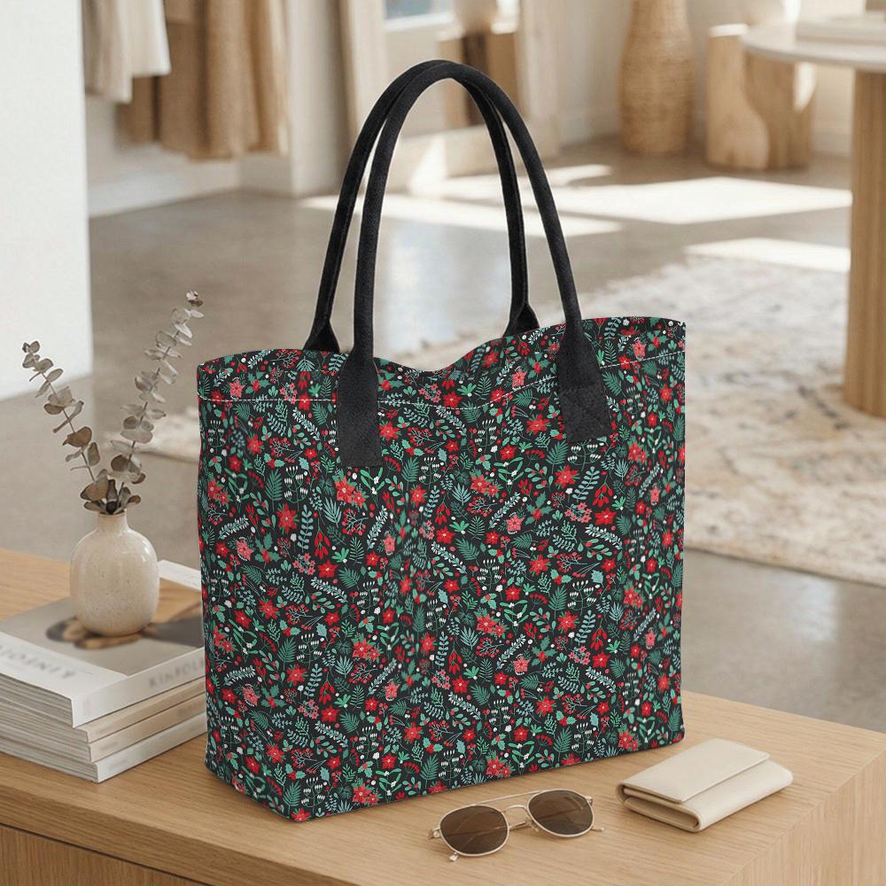  Floral Print Tote Bag Large Capacity Shoulder Bag for Daily Use