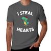 I Steal Hearts Valentines Day For Kids Dinosaur Gift Tshirt Classic Basic Casual Tshirt