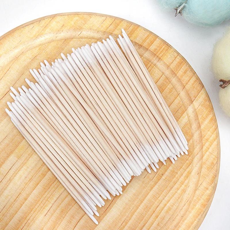 100/300PCS Disposable Ultra-small Double-end Wood Cotton Swab 100pcs Lint Free Micro Brushes Eyelash Extension Glue Removing