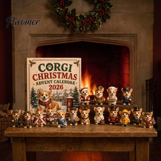Sammlerhunde-Figuren Adventskalender, 24-Tage-Weihnachts-Countdown Acryl-Ornament-Set mit Feiertagsdekoration Mini-Figuren, Baumbehang