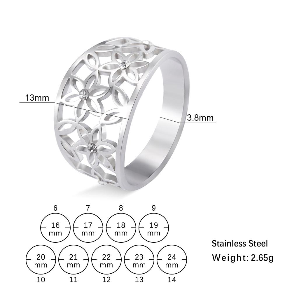 Hollow Elegant Flower of Life Ring Stainless Steel Ladies and Girls Zircon Vintage Ring Leisure Engagement Jewelry Wedding Lover
