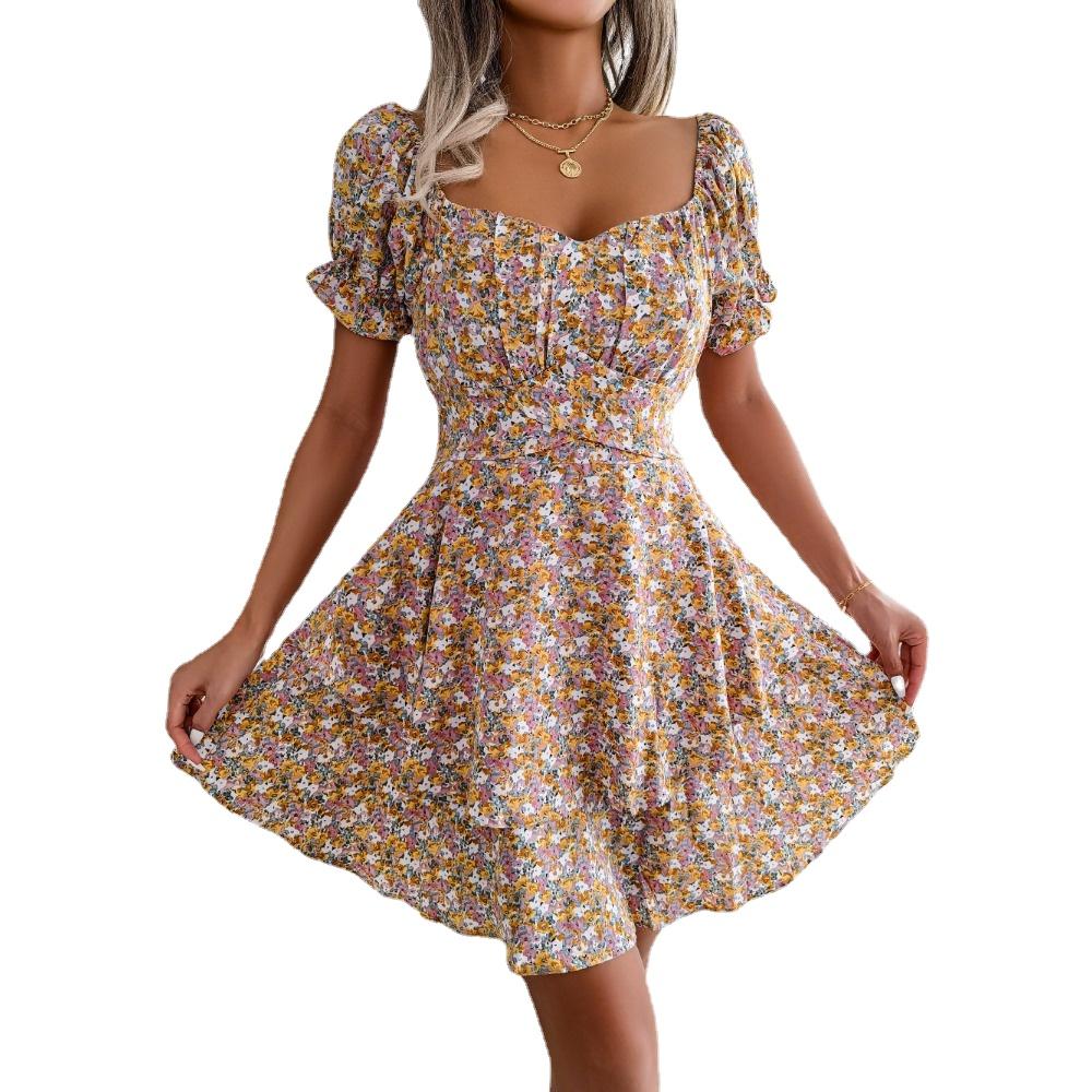 

GMXIA Лето/Весна женское модное облегающее платье с квадратным вырезом и короткими рукавами XL жёлтый