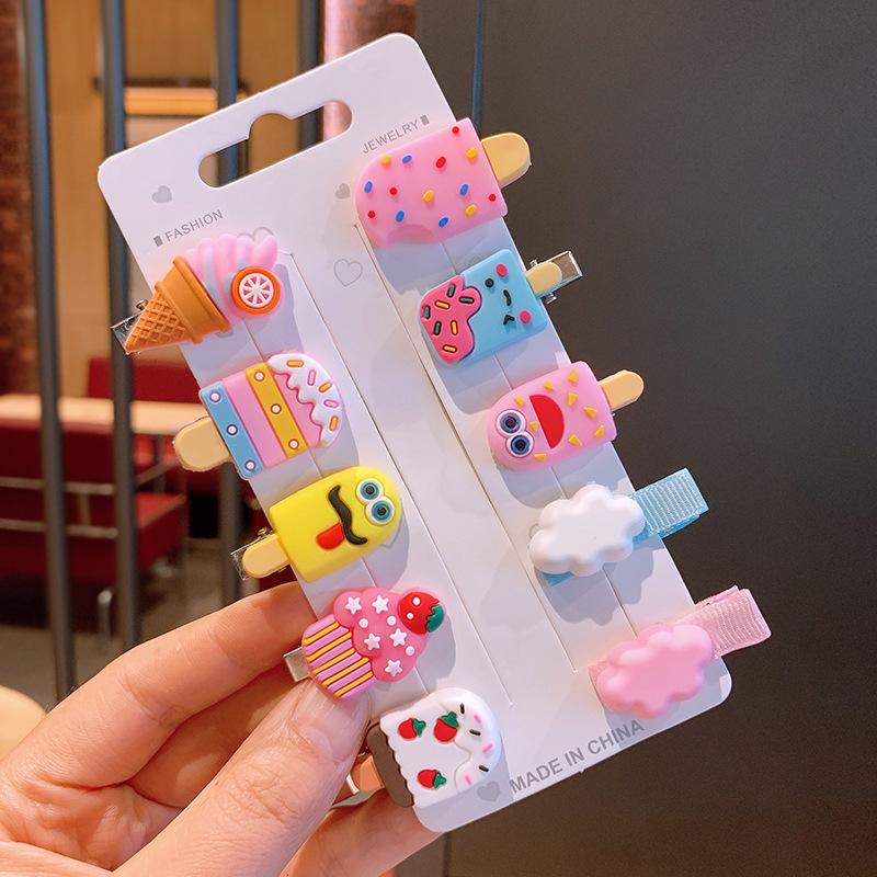 10 szt./zestaw Nowy Krem Lody Dziecięca Kreskówkowa Wsuwka do Włosów Koreańska Śliczna Ozdoba do Włosów z Owocami Tęczowa Księżniczka Klips do Grzywki Akcesoria do Włosów