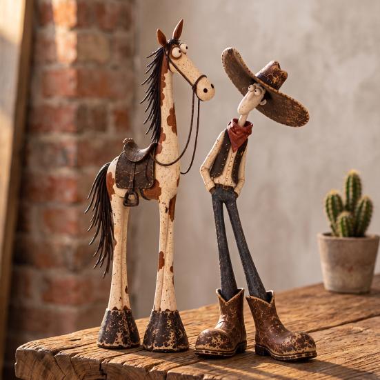 Handcrafted Horse Sculpture 1/2Pcs West Cowboy Figurine, Cartoon Resin Statue, Figurine Shaped Desktop Decoration for Home Office Western Statue