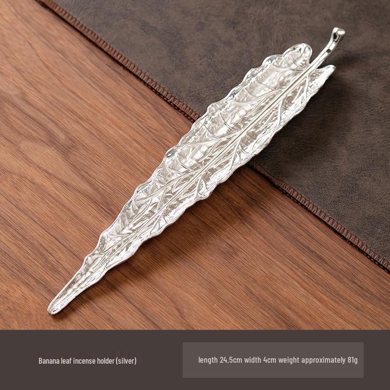 Antique Alloy Banana & Bodhi Leaf Incense Holder for Home - Creative Sandalwood Agarwood Stick Burner