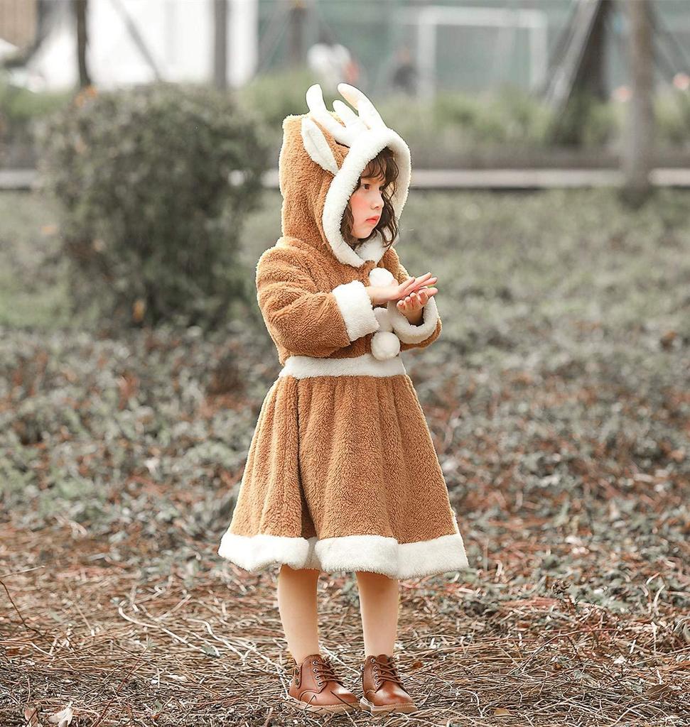 Cute Fluffy Reindeer Cosplay Kigurumi for Reindeer Santa New School Festivals L Girls, Dress, Costume, Parent-Child Outfit, Christmas, Halloween,