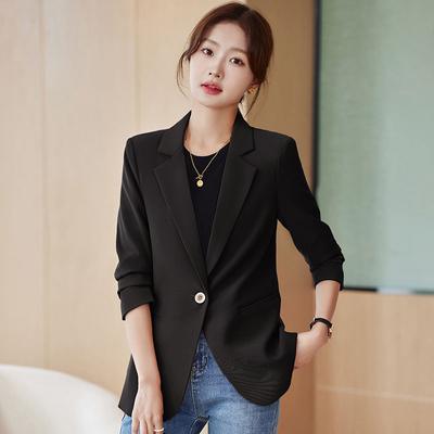 Terno preto jaqueta feminina outono e inverno nova versão coreana emagrecimento temperamento vermelho casual pequeno terno