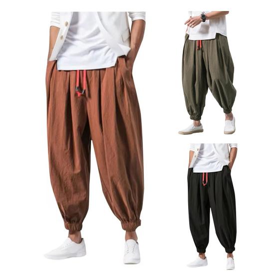 Men Harem Pants Drawstring Waist Baggy Drop Crotch Trousers Casual Loose Trousers with Elastic