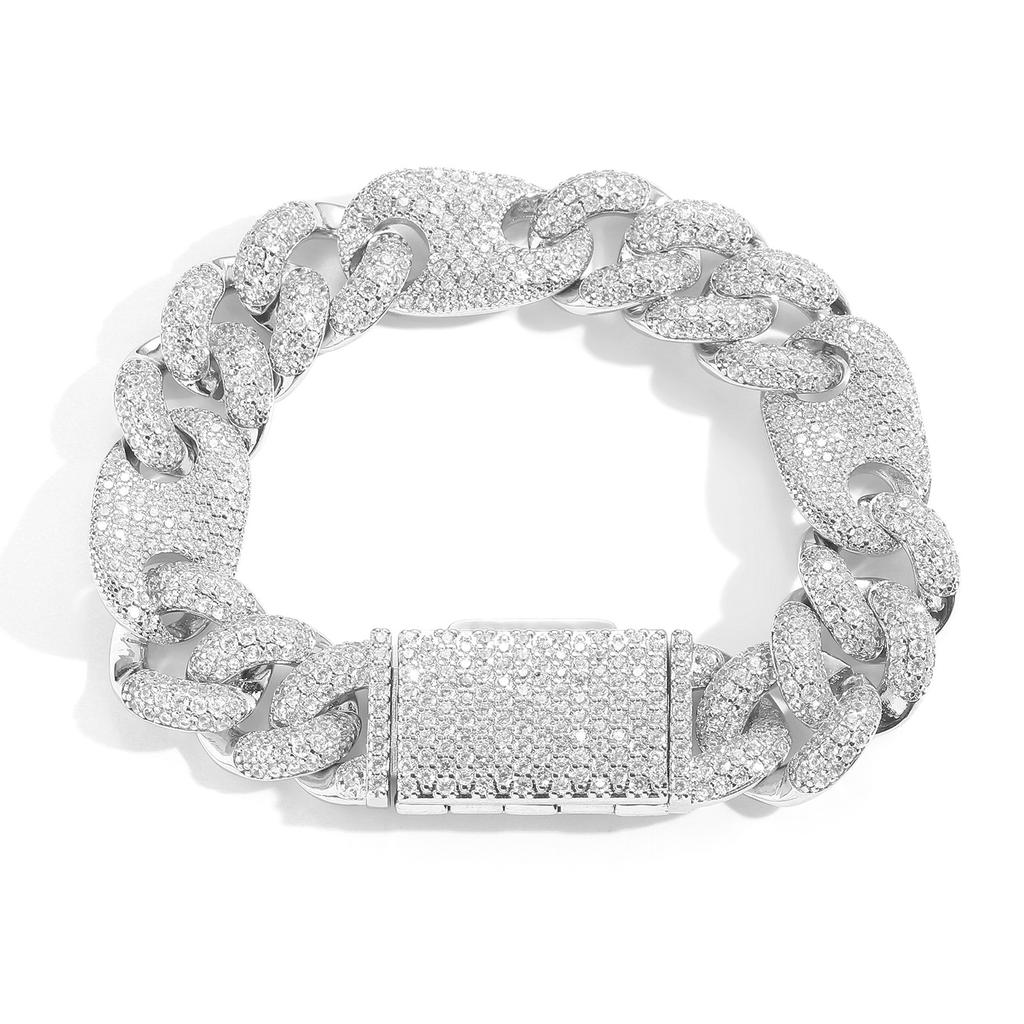 New European American Brass Zircon 15mm Pig Nose Bubble Unisex Trendy Cuban Bracelet Hip-hop Silver/Platinum Plated Versatile
