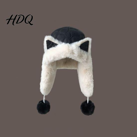 Outdoor Activity Thermal Cap Women Trapper Hat with Ear Flaps Cute Fox Ears Fleece Lined Winter Hat Warm Fuzzy Windproof for Cold Weather Walking