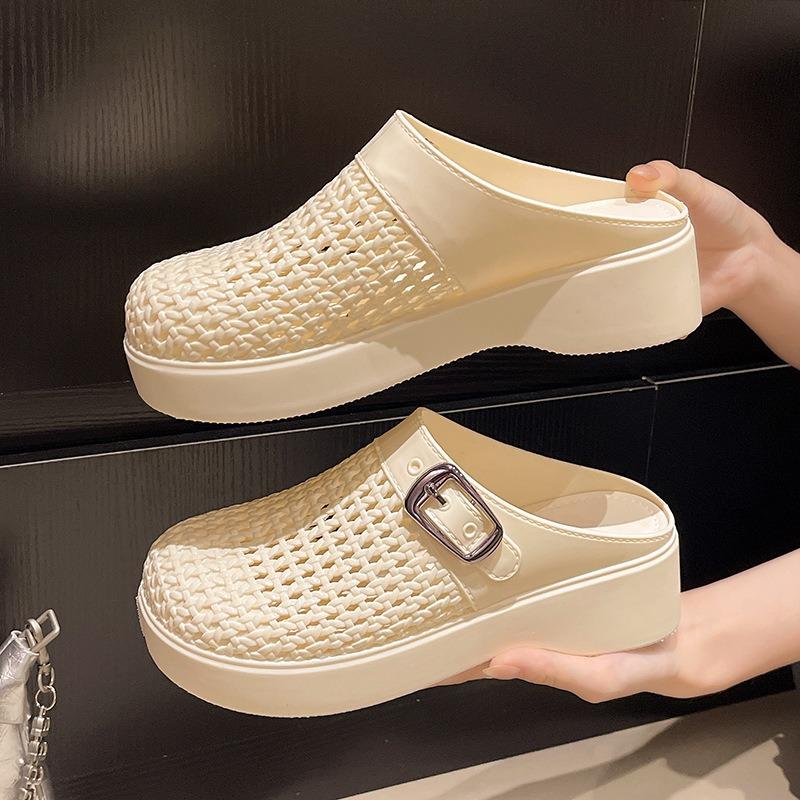 Women's Hollow Out Mesh Slippers Outdoor Casual Mules Slippers Summer Baotou Half Slippers for Women Mesh Beach Slipper