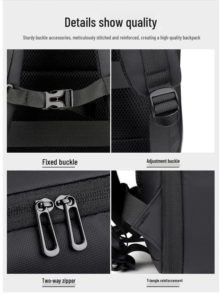 Men's Large-Capacity Waterproof Leather Multi-Functional Business Laptop Travel Backpack