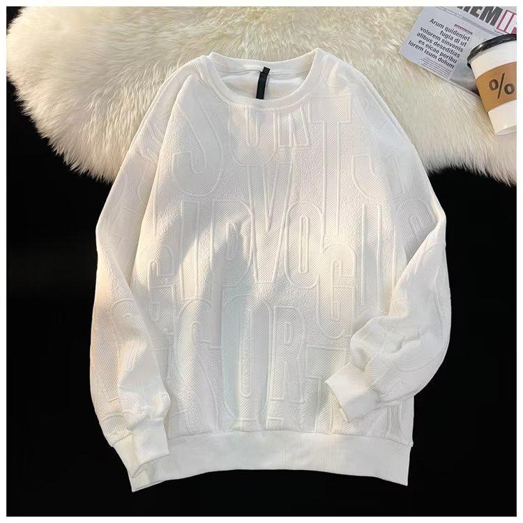 

Men s 3D Jacquard Long-Sleeve Loose-Fit Sweatshirt – Stylish American High Street Fall Fashion M (85-100 jin) білий