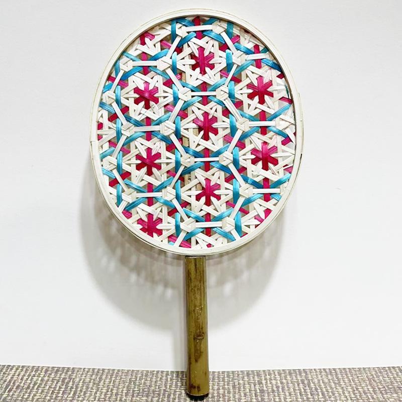 1pc Colorful Handmade Fan Ethnic Style Bamboo Woven Fan Summer Anti-mosquito Cooler Braided Hand Fan Crafts Home Decoration