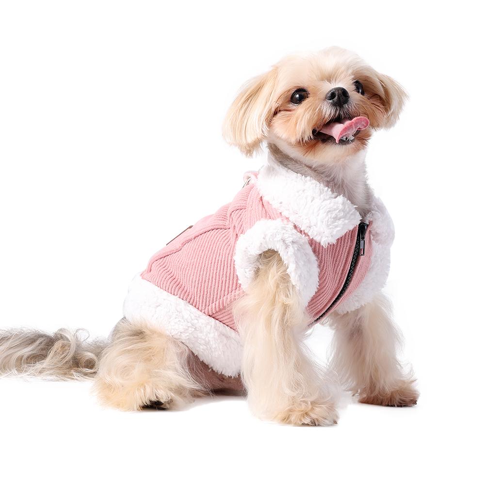 Warm Dog Clothes Autumn Winter Pet Jacket Coat Pink Grey Soft Vest Costume with D-ring Schnauzer Yorkshire Costume for Small Medium Dogs