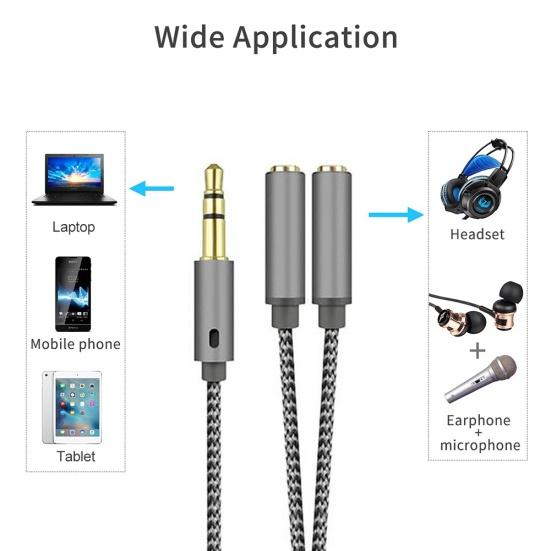 3.5mm 1 Male to 2 Female Ports Headphone Microphone Audio Cable Adapter Splitter