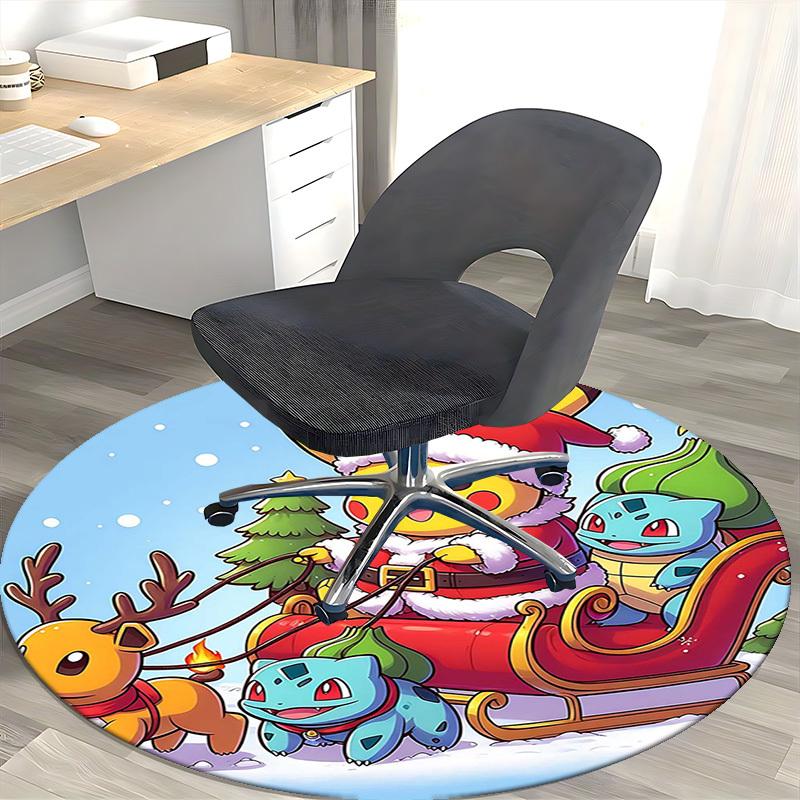 1pc Christmas Pikachu Santa Claus Round Carpet - Anime Design, Holiday Gift, Office Chair Mat, Non-Slip Rug for Home Decor, Living Room