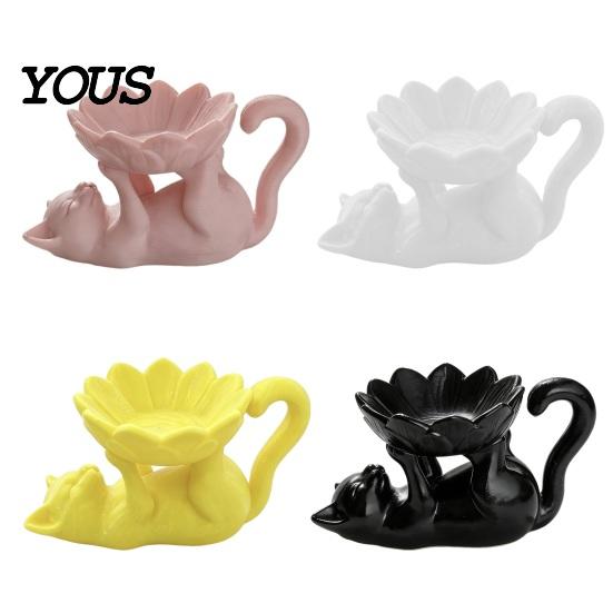Unique Home Decor 3D Printed Lazy Lying Cat Lotus Jewelry Tray, Cute Figurine Office Desk Storage Trinket Dish, Desktop Catchall for Rings Earrings