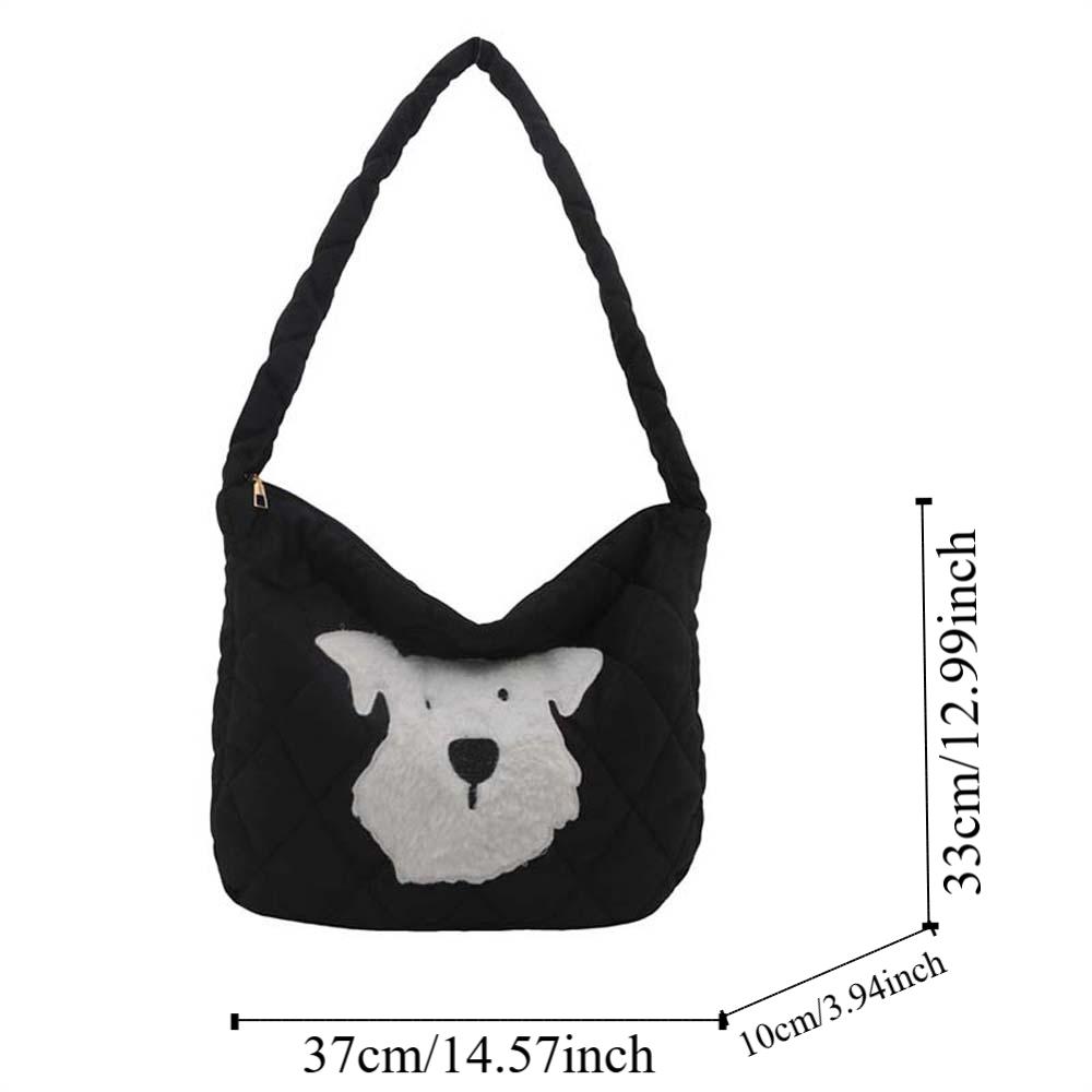 Large Capacity Plaid Messenger Bag Foldable Cartoon Dog Handbag Thickened Cotton Bag Winter