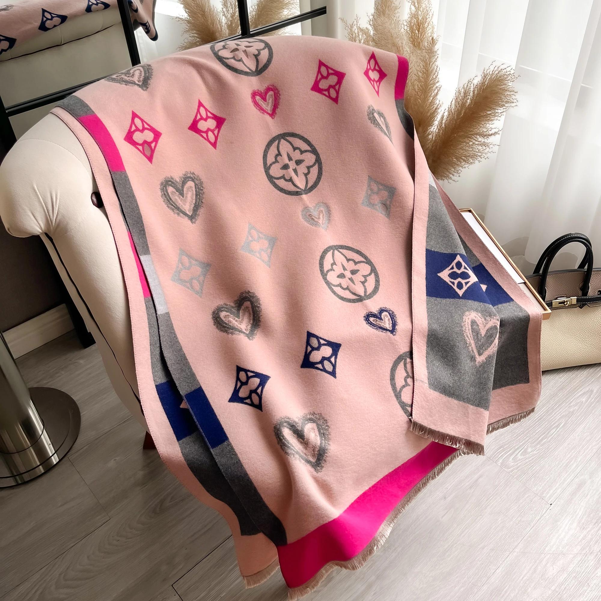 

Luxury Cashmere Love Scarf Winter Women Pashmina Shawls Warm Blanket Wraps Female Foulard Bandana Brand Thick Scarves Hijab New розовый