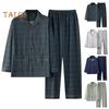 Pajamas Men Plaid Set 2pcsset Print Lapel Long Sleeve Single Breasted Shirt Elastic Waist Long Pants Set Loose Fit Loungewear Suit