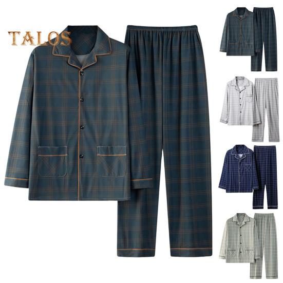 Pajamas Men Plaid Set 2pcsset Print Lapel Long Sleeve Single Breasted Shirt Elastic Waist Long Pants Set Loose Fit Loungewear Suit