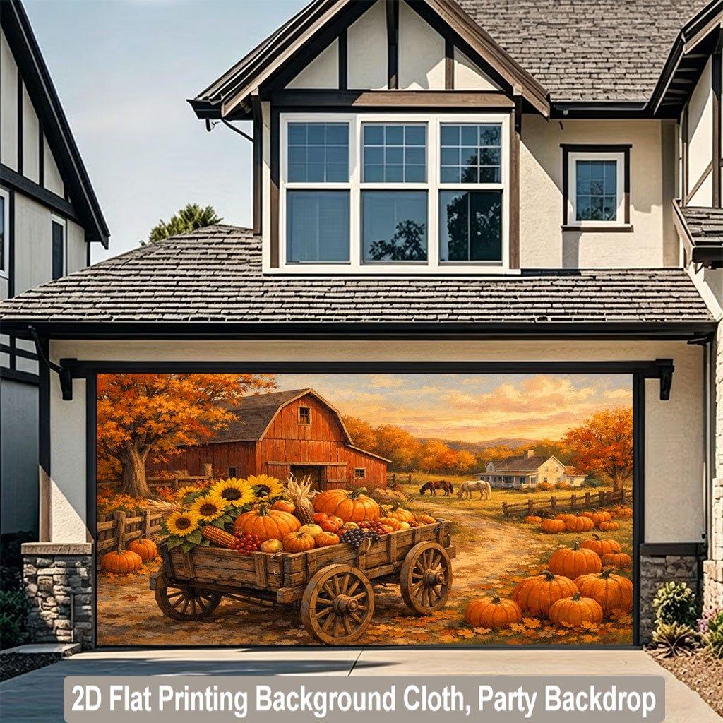 1 piece of 2D flat background fabric depicting a scene of a bountiful harvest in the autumn season.PMJ