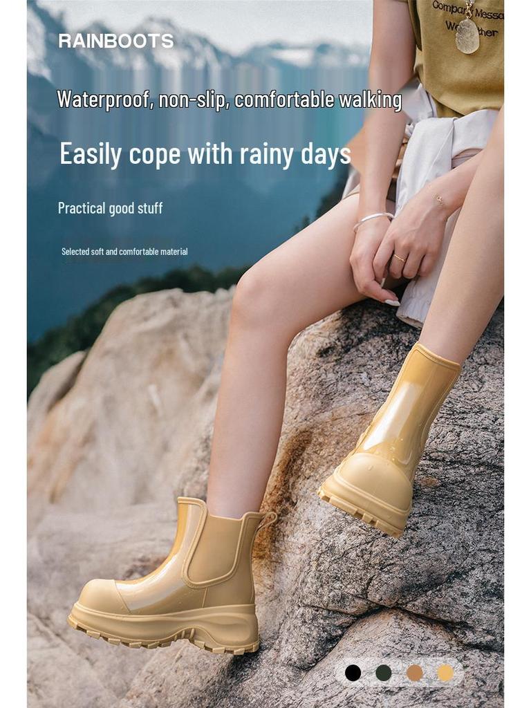 Women's Korean Style Mid-Calf Rain Boots – Thick Sole, Non-Slip, Waterproof Outdoor Fashion