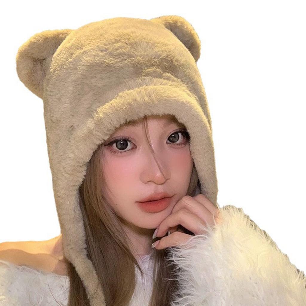 Bear Pattern Hat Adult Soft Plush Hat Thicken Female Hat Versatiles Stylish Hat for Travels and Shopping